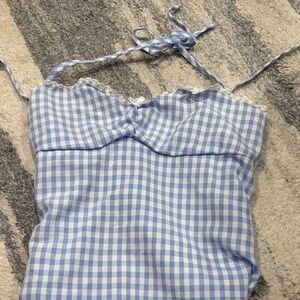 Blue Gingham Checkered Top